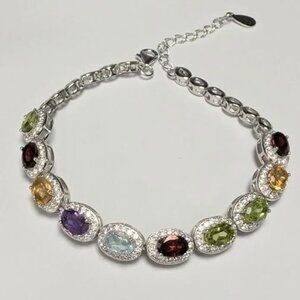 Silver Genuine Multi Stone 7Ct 7.5" Bracelet
